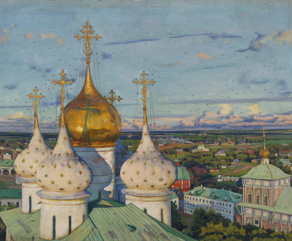 К. Ф. Юон. Купола и ласточки. Успенский собор Троице-Сергиевой лавры, 1921