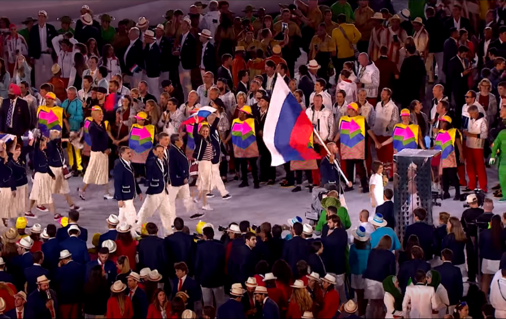 Выход сборной России на открытии Олимпиады в Рио, 2016 г., стоп-кадр