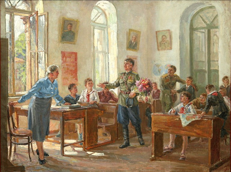 О. К. Терентьев. Герои в школе, 1948