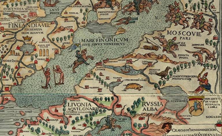 Белая Русь (Russia Alba) около озера Ильмень (Lacus Irmen). Фрагмент карты Carta Marina, 1539. Фото: wikipedia.org